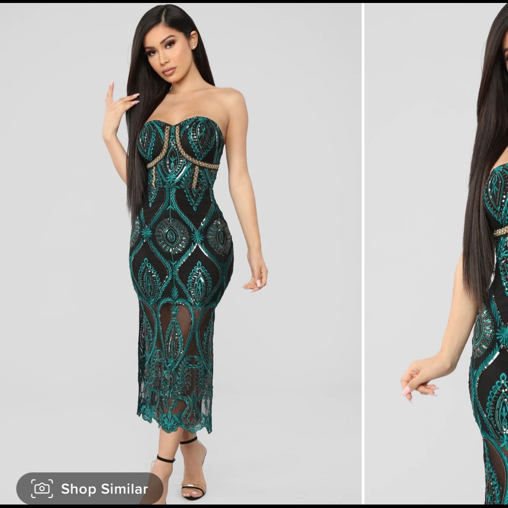 Midi Embroidered dress, xs, black /teal
